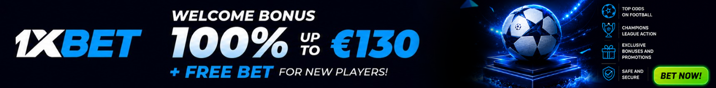 Welcome bonus 100% up to 130 euros plus a free bet